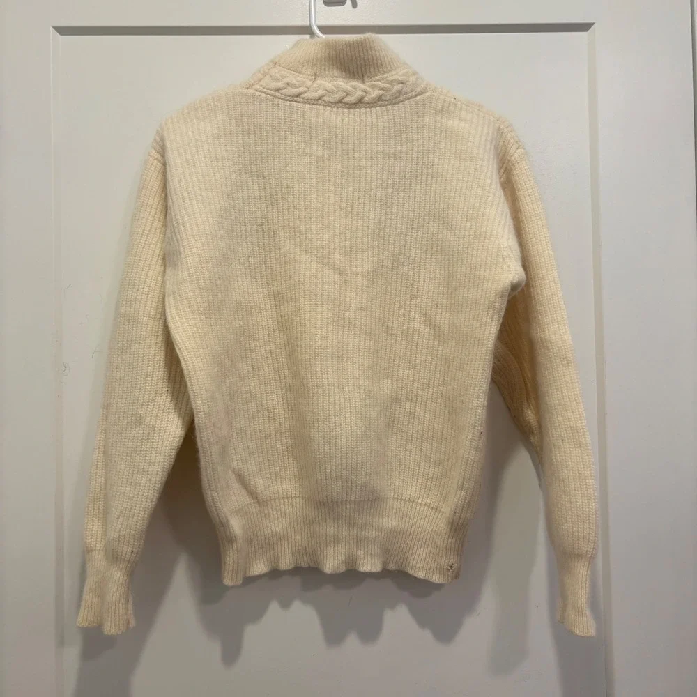 Le Moda Vintage Angora Lambswool Cable Knit Mock Neck Sweater Cream Women Medium